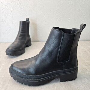 Lucky Brand Chelsea Boots Leather Black Lug Grunge Pull On Ankle Booties Size 8